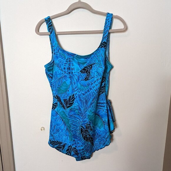 Vintage Maxine of Hollywood Tropical Swimsuit Floral Modest Dress Skirt Side Tie - Picture 9 of 9